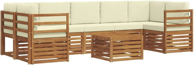 vidaXL Sofagarnitur 8-teilig L-Form aus Massivholz Akazie in Natur und Beige mit Polsterung und Kissen - Bild 1