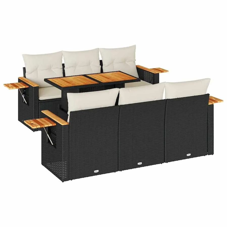 vidaXL 7-teilige Garten-Sofagarnitur in U-Form aus PE-Rattan und Akazienholz mit Kissen in Schwarz-Creme - Bild 2