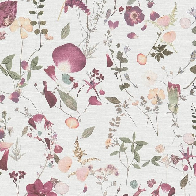 PROFHOME 397461-GU Floral Tapete mit Blumenmuster in Weiß, Violett, Rosa und Grün, Matt, Non-Woven, Breite: 0,53 m, Länge: 10,05 m - Bild 1