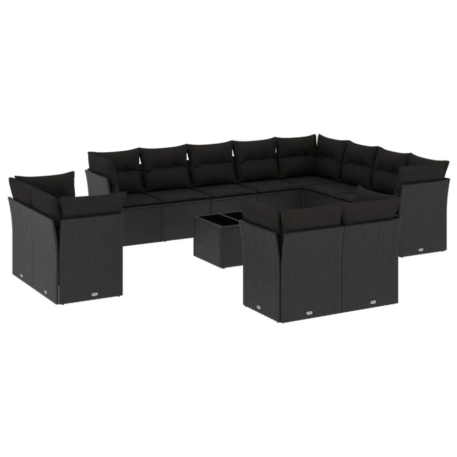 vidaXL 13-tlg Garten-Sofagarnitur in U-Form aus Polyrattan mit Kissen, Schwarz - Bild 2