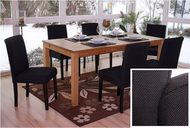 MCW Esszimmerstuhl Littau 6er-Set aus Textil in Schwarz mit dunklen Beinen - Bild 1