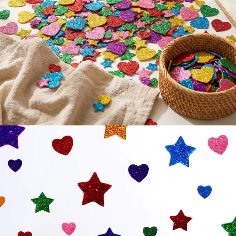 300 Stück selbstklebende Glitzer-Schaumstoff-Aufkleber in Bunt mit Sternen und Herzen für Kinderhandwerk und Dekoration - Bild 4