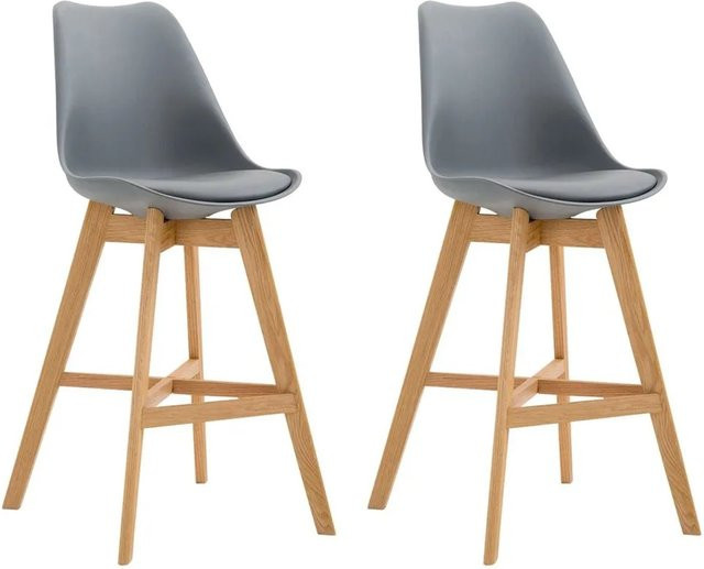 DELUKE 2er Set Barhocker DUMIR in Grau mit Lehne, moderne Tresenhocker aus Kunststoff und Holz - Bild 1