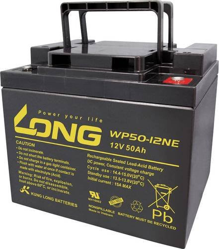 Long WP50-12NE Bleiakku 12V 50Ah Blei-Vlies AGM mit M6-Schraubanschluss, Farbe: Schwarz, B/H/T: 199 x 171 x 166 mm - Bild 1