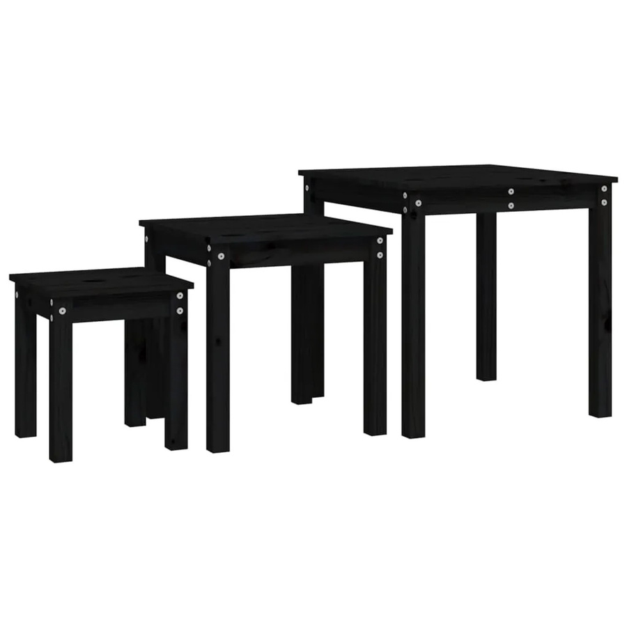 vidaXL Satztische 3er Set aus massivem Kiefernholz in Schwarz mit modernem Design - Bild 2