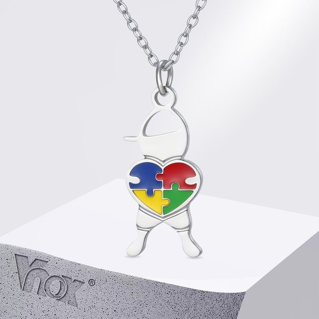 Vnox Halskette, herzförmige Puzzle, Edelstahl, Silber, Unisex - Bild 1