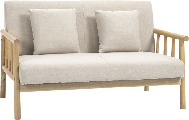 HOMCOM 2 Sitzer Sofa in Beige mit Leinenoptik, gepolstertes Doppelsofa mit Holzrahmen und 2 Lendenkissen - Bild 1