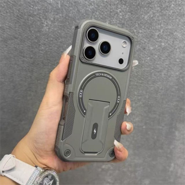 TAOYUNXI MagSafe Handyhülle mit integriertem Ständer für iPhone 11 bis 17 Pro Max, magnetische Schutzhülle mit kabelloser Ladefunktion, Farbe: Schwarz - Bild 1