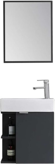 Sanotechnik Spring Badezimmer-Set in Grau bestehend aus Unterschrank Waschbecken und Spiegel B: 50 cm, H: 60 cm - Bild 1