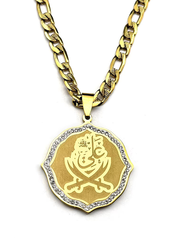 JYTF Halskette Edelstahl, Zulfiqar Anhänger, Gold, Zirkonia, Unisex - Bild 3