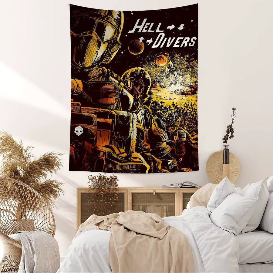 Potdemiel Helldiver 2 Anime Wandteppich mit Hippie Blumen Design als Wandbehang für dein Wohnheim oder Zuhause - Bild 2