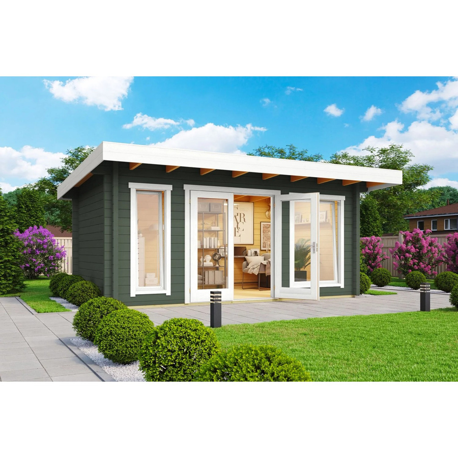 Lasita Blockbohlenhaus Dorset Gartenhaus in Grün-Grau lasiert B/H/T: 510 x 238,95 x 360 cm - Bild 2