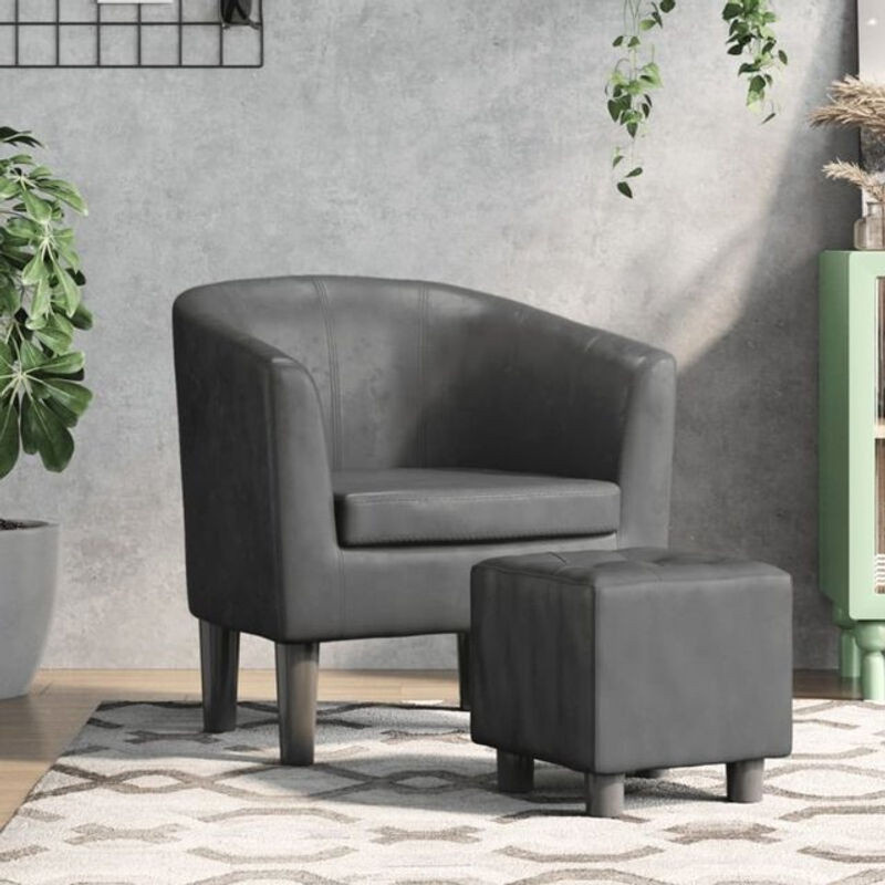 Modernes vidaxl Cocktailsessel Set mit Fußhocker in Grau aus Kunstleder - Bild 1