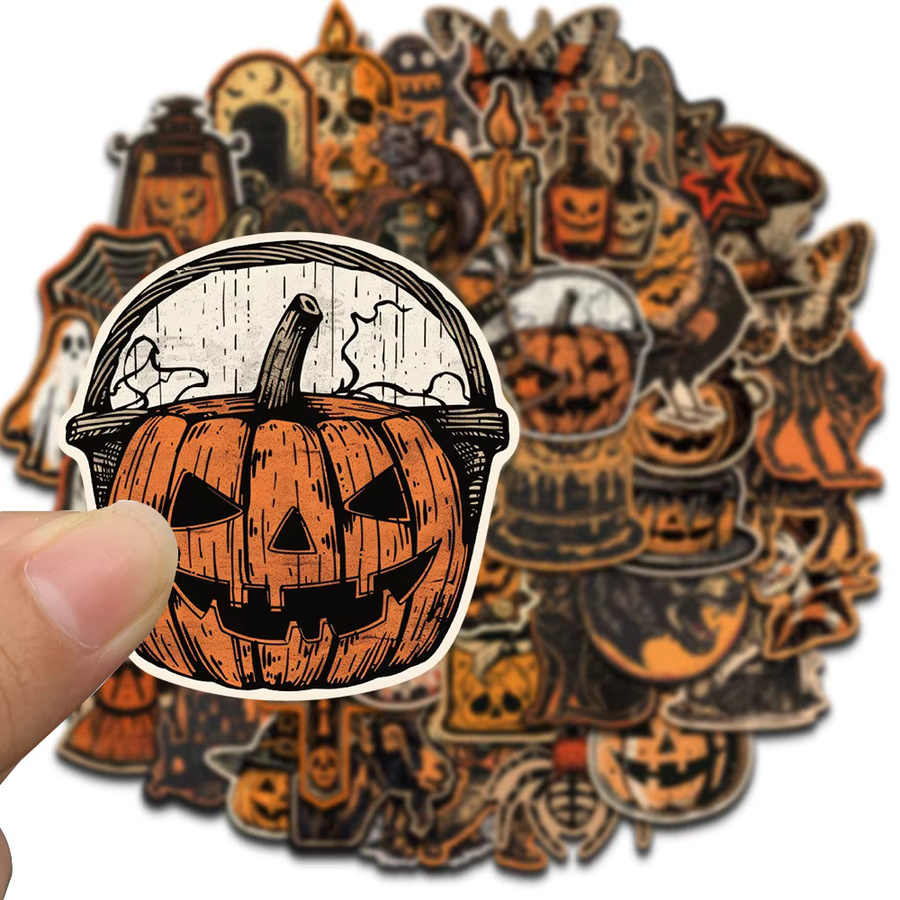 50 oder 100 Stück Retro Halloween Aufkleber mit erschreckenden Kürbis-Motiven in Multicolour für Laptop, Telefon und DIY-Projekte - Bild 2