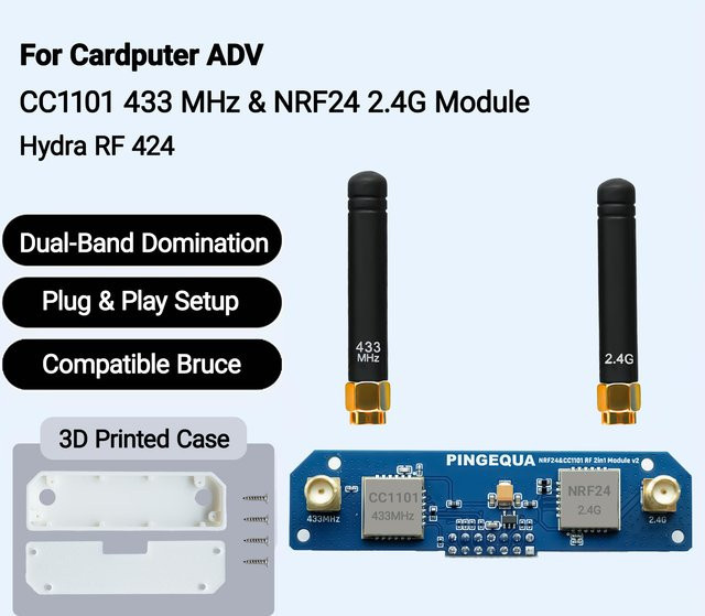 PINGEQUA Hydra RF 424 Modul für M5Stack Cardputer ADV mit NRF24 und CC1101 433MHz, Bruce-kompatibel mit automatischer Umschaltung und starkem Signal - Bild 1