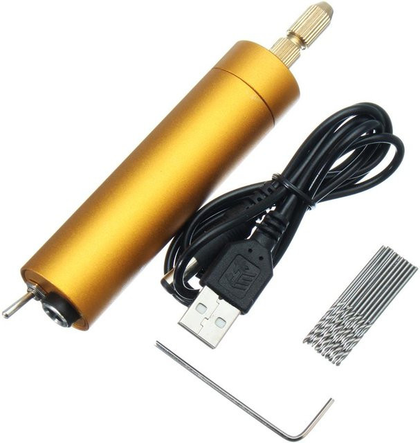 Kkmoon Mini-Aluminium-Elektromotor-Handbohrmaschine mit 10 Spiral-Bits, 5 V DC, Gold - Bild 1