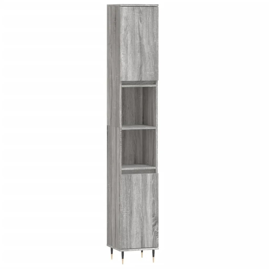 vidaXL Badschrank Grau Sonoma im industriellen Stil mit Türen und offenen Regalen, B/T/H: 30 x 30 x 190 cm - Bild 2