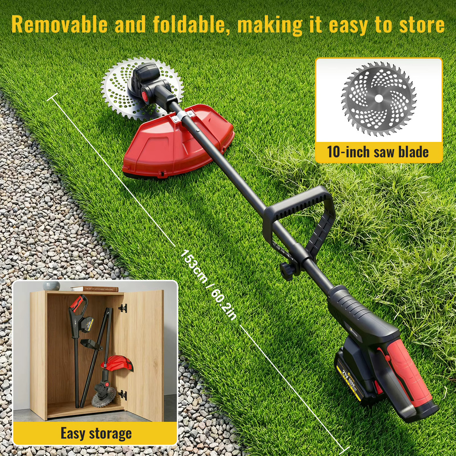 CONENTOOL Akku-Rasentrimmer 21V mit 2000W und 36000 U/min, bürstenloser Elektrorasenmäher in Rot mit 2x 4000mAh Akkus, 10 Zoll Schneidbreite, Stützrädern und mehreren Schneidklingen für Gras, Unkraut und Rasenkanten - Bild 4