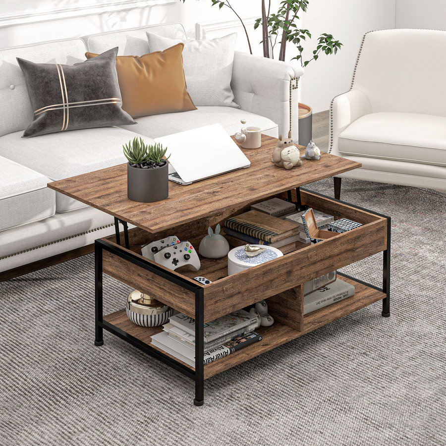 HOMCOM Couchtisch mit klappbarem Tablett und Stauraumtruhe in schwarzer Holzoptik, B/T/H: 80 x 100 x 60 cm - Bild 2