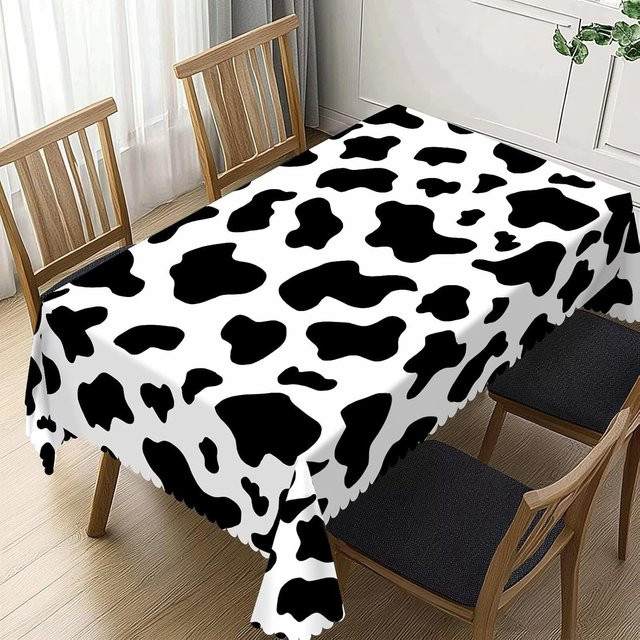 Waschbare rechteckige Tischdecke von Beau Maison mit schwarz-weißem Kuhmuster, B/T: 140 x 90 cm - Bild 1