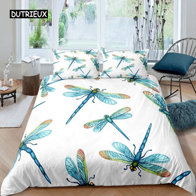 Libellen Bettwäsche Set von Binchi Outdoor Product, buntes Flügel Design mit Wildtier-Wald-Motiv, Microfaser, B/H: 180 x 210 cm - Bild 1