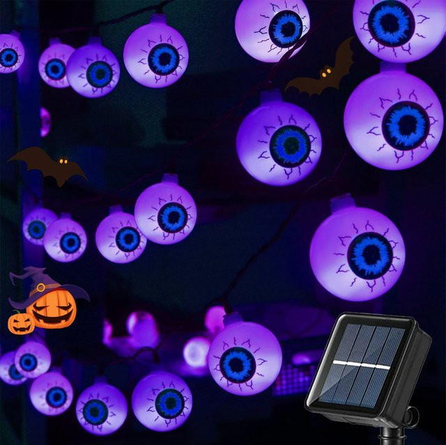 Peach Forest Solar Halloween Lichterkette mit lila LED Augäpfeln, wasserdicht und mit 8 Beleuchtungsmodi - Bild 1