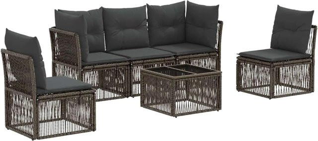 vidaXL Gartensofa-Set 6-teilig in Grau aus Poly-Rattan mit L-Form, Polsterkissen und Couchtisch - Bild 1