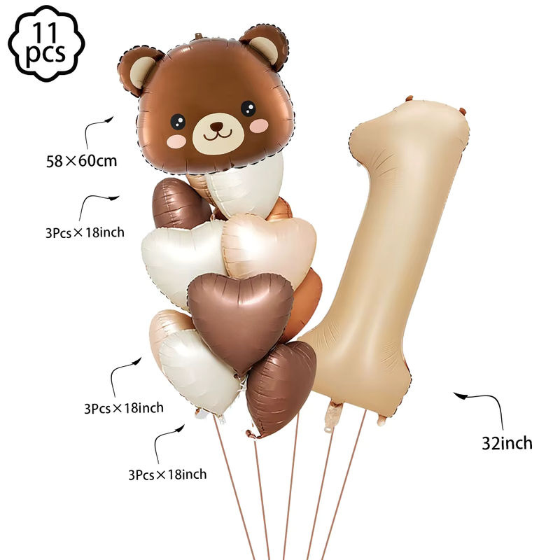 XMSJ Ballon Set in Kaffeebraun mit Teddybär, Zahlen und Herzen für Geburtstag, Hochzeit oder Baby Shower - Bild 2