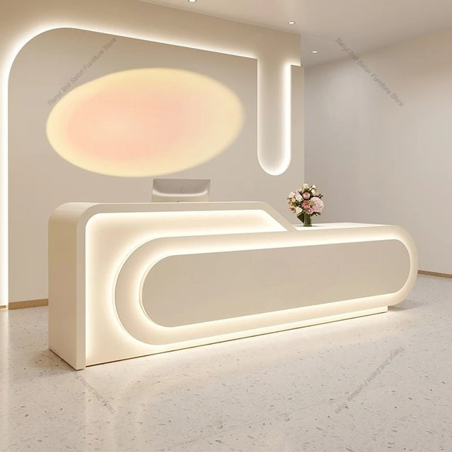 Moderner Empfangstresen von OAKCIA in Cremefarben für Schönheitssalon, Yoga-Studio oder Hotelrezeption - Bild 1