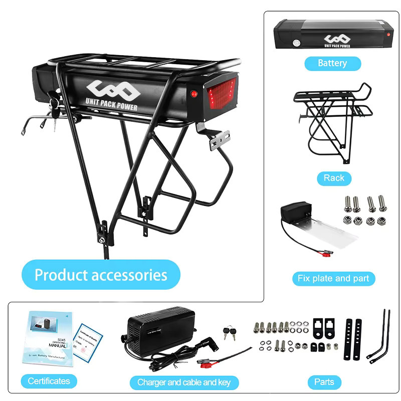 BAFANG E-Bike Akku für Gepäckträger, 52V 48V 20Ah Lithium-Ionen Akku mit 18650 Zellen in Schwarz, kompatibel mit BAFANG Motoren bis 1800W - Bild 2
