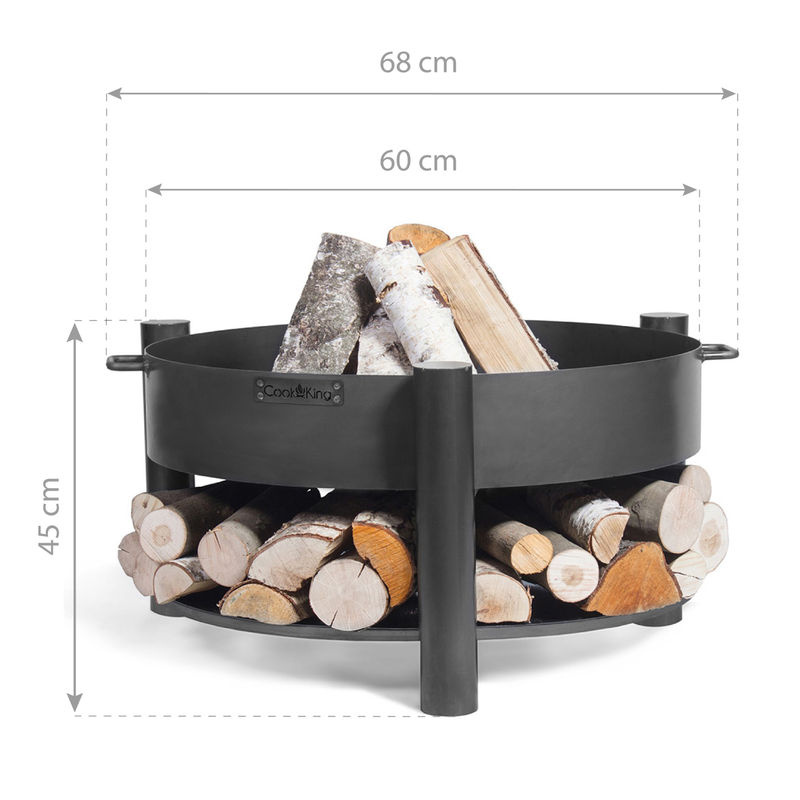 CookKing Feuerschale Montana 60 aus Stahl mit Holzlager und Warmhalterost, schwarz, B/T/H: 68 x 68 x 45 cm - Bild 4