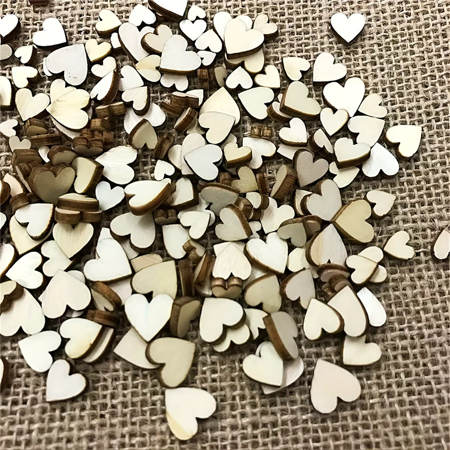 100 Stück rustikales Herzkonfetti aus Holz in Beige für Hochzeiten und Dekorationen - Bild 4