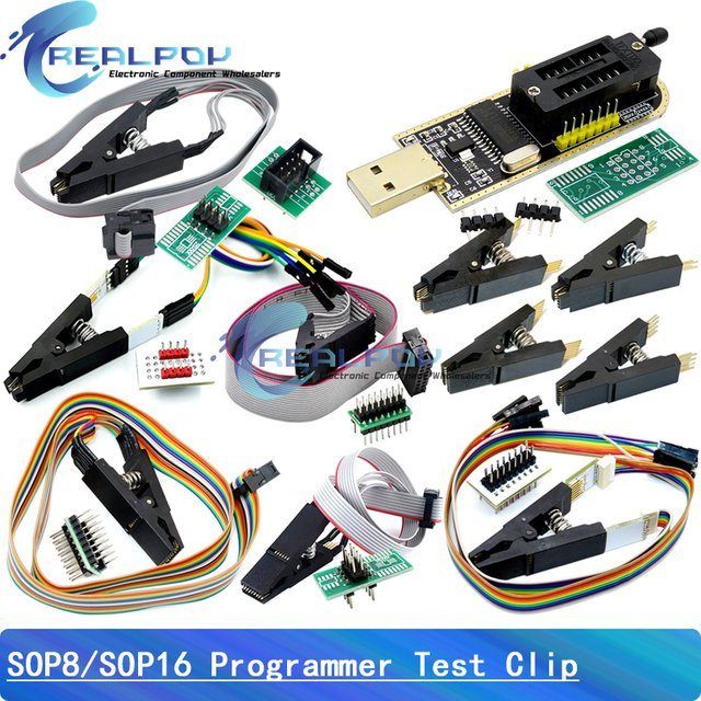 REALPOY CH341A CH341B USB-Programmiermodul für EEPROM Flash BIOS mit Testclip für SOP8 SOP16 SOIC8 SOIC16 - Bild 1