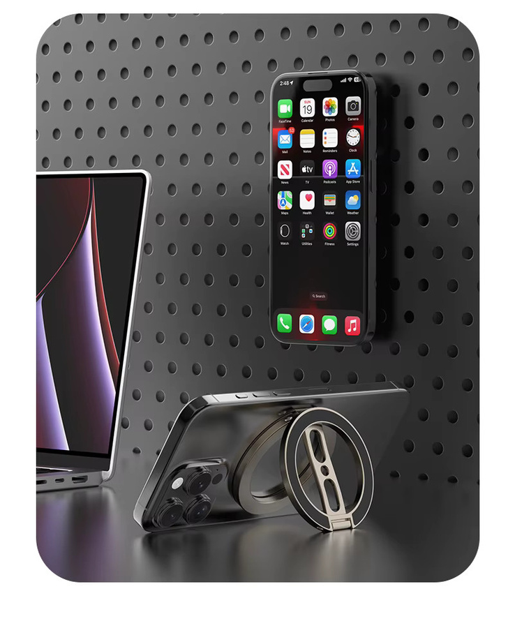 WSSHE Magnetischer Telefonringhalter in Schwarz als Doppelseitiger Desktop-Ständer für MagSafe, iPhone, Xiaomi und Huawei - Bild 3
