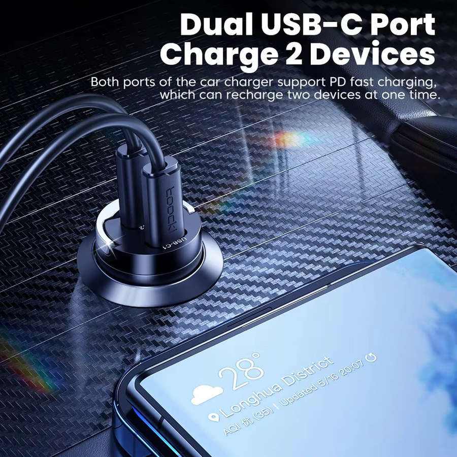 Toocki Mini PD 45 W Auto Ladegerät mit Pull Ring, USB-C Schnellladegerät Adapter in Schwarz für iPhone, Xiaomi, Samsung und Huawei - Bild 2
