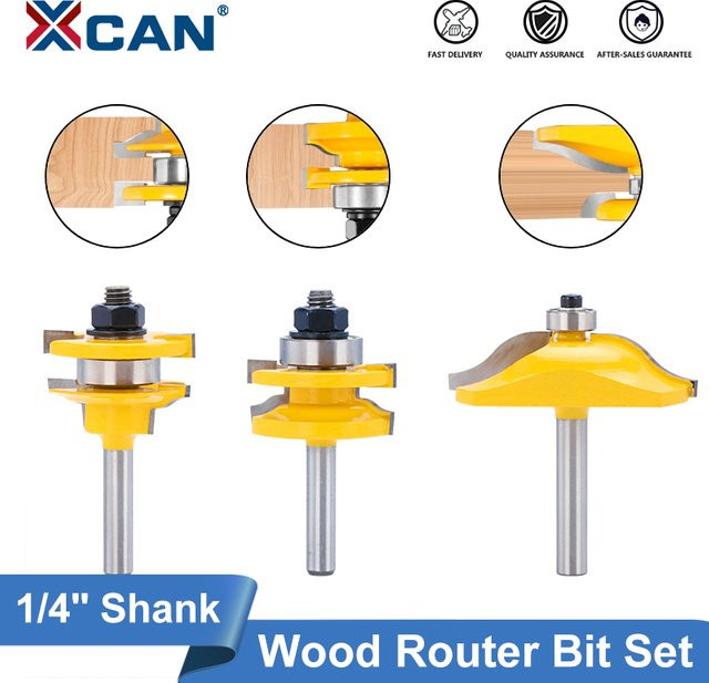 XCAN 3er Set Router Bits mit 1/4 Zoll Schaft, Hartmetall Zapfenfräser für Holzbearbeitung, Schranktüren und Paneele - Bild 1