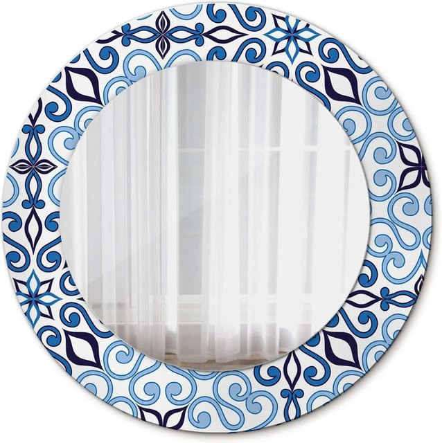 Tulup Rundspiegel mit blauem arabischem Muster und geometrischem Ornament-Aufdruck, Durchmesser: 50 cm - Bild 1
