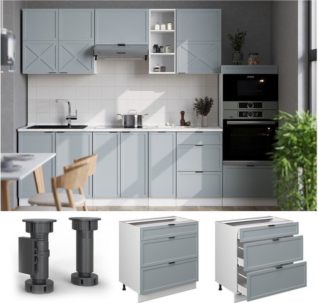 Vicco Schubladenunterschrank Fame-Line in Weiß, Hellblau und Grau mit Marmor-Weiß Arbeitsplatte, Breite: 80 cm - Bild 1