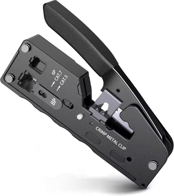 AOKIN Elektriker-Crimpingzange in Schwarz für CAT7, RJ11, RJ45, CAT6 und CAT5E Steckverbinder als Abisolier- und Schneidwerkzeug - Bild 1