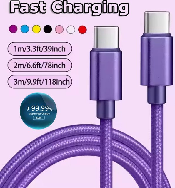 Xiaomi Dual Type-C Nylon-Schnellladekabel mit 60W und 5A für Hochgeschwindigkeits-Datenübertragung, Mehrfarbig/Gold - Bild 1