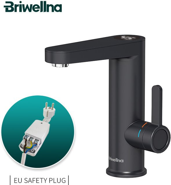 Briwellna Elektrischer Durchlauferhitzer Warmwasserhahn 2-in-1 Waschtischarmatur Tankloser Geysir 220V in Weiß oder Schwarz - Bild 1