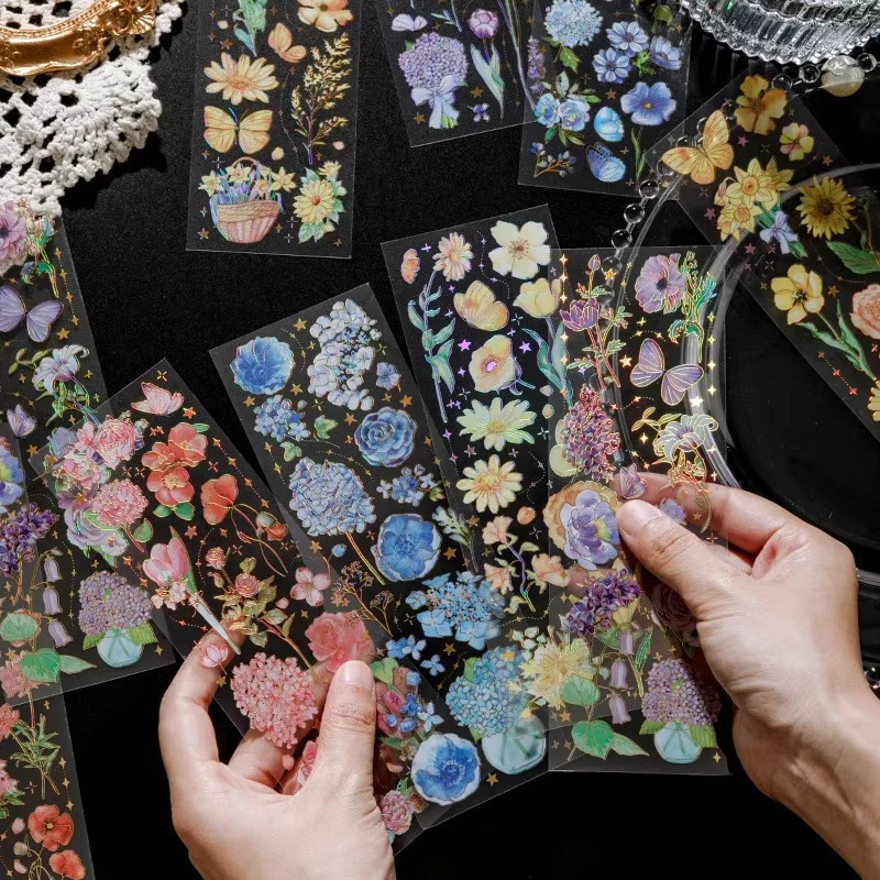 Journamm 3er-Paket wasserfeste DIY Aufkleber mit Blumen- und Haustier-Motiven in Goldoptik für Scrapbooking und Junk Journal Dekor, Mehrfarbig - Bild 3