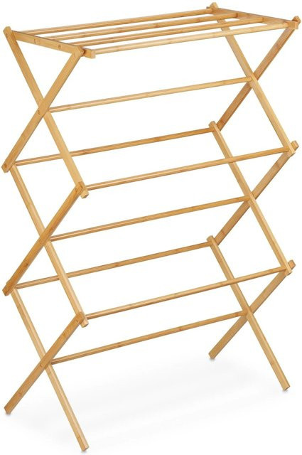 Relaxdays Handtuchständer aus Bambus in Braun, ausziehbar und klappbar, freistehend, B: 106 cm, H: 74 cm, T: 36 cm - Bild 1