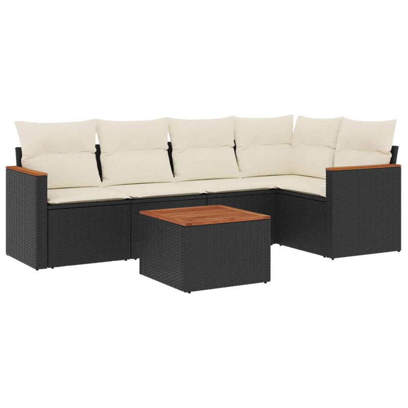 Vidaxl Gartenmöbel-Set aus Polyrattan und Akazie mit Kissen, 6-teilig, Schwarz - Bild 2