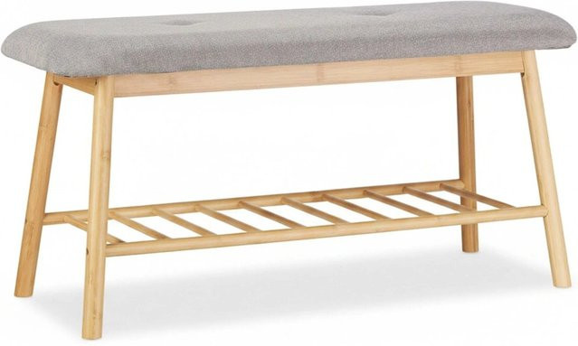 Relaxdays Schuhbank aus Bambus mit grauem Stoffbezug und Stauraum, B/T/H: 90 x 44 x 34 cm - Bild 1
