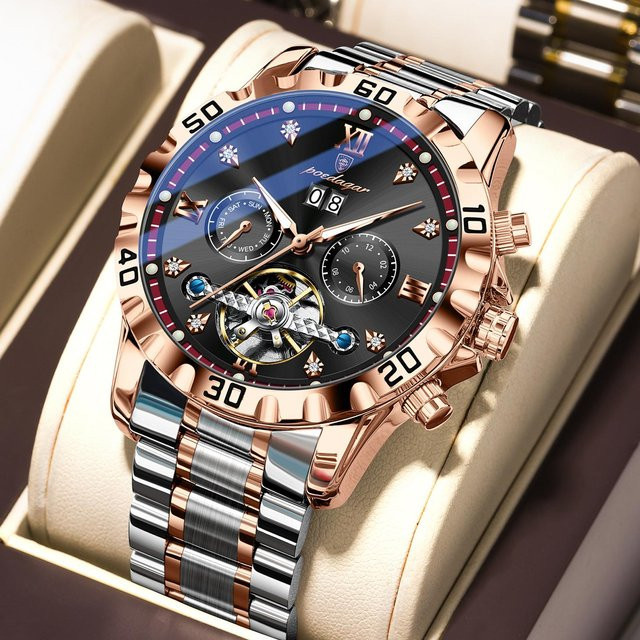 POEDAGAR Armbanduhr, Automatik, Edelstahl, rose gold/rot, Herren - Bild 1