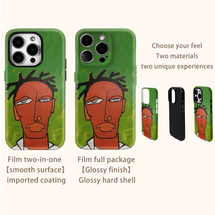 Handyhülle mit abstraktem Porträt in Grün für Apple iPhone 17 Pro Max, 16, 15, 14, 13, 12, 11 mit doppelschichtiger Rückseite - Bild 3