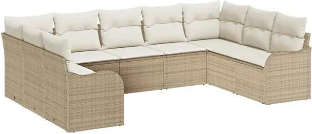 vidaXL Garten-Sofa-Set 9-teilig aus Polyrattan in Beige und Weiß mit Kissen und wetterfestem Metallgestell - Bild 1