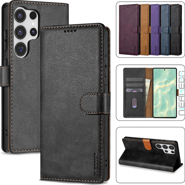 Leder-Business-Flipcase Brieftaschen-Handyhülle für Samsung Galaxy S26 S25 Ultra S24 S23 FE Plus A17 A37 A57 A16 A26 A36 A56 A07 in Schwarz - Bild 1
