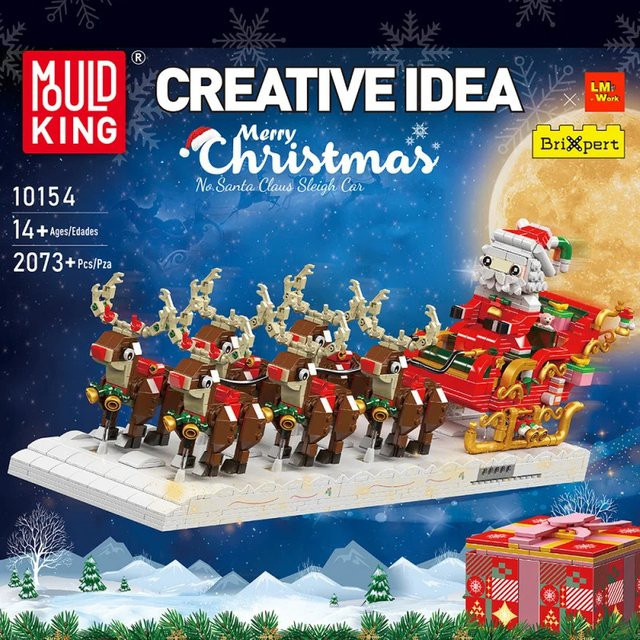 Mould King Weihnachtsmann-Schlitten 10154 Bausteine Set für Kinder ab 14 Jahren, Mehrfarbiges Weihnachts-Modellbau-Set mit Figuren und Fahrzeugen - Bild 1
